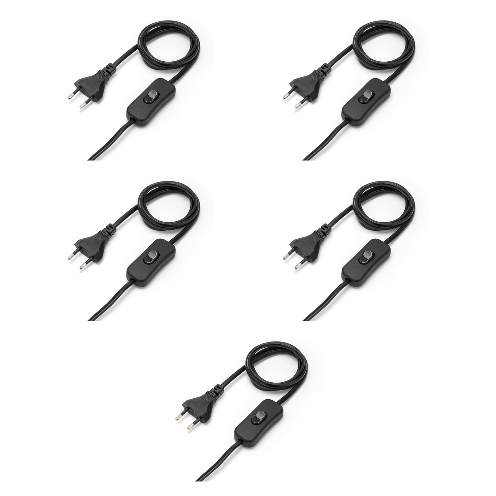 5 x Schalter für Lampe, schwarz, 220 V, 2,5 A, Kabel 100 cm, 1 m italienischer Stecker 10 A, Anschlusskabel 50 cm mit Kabelschuh, ideal für Tischlampen, Nachttischlampen, Schlafzimmer