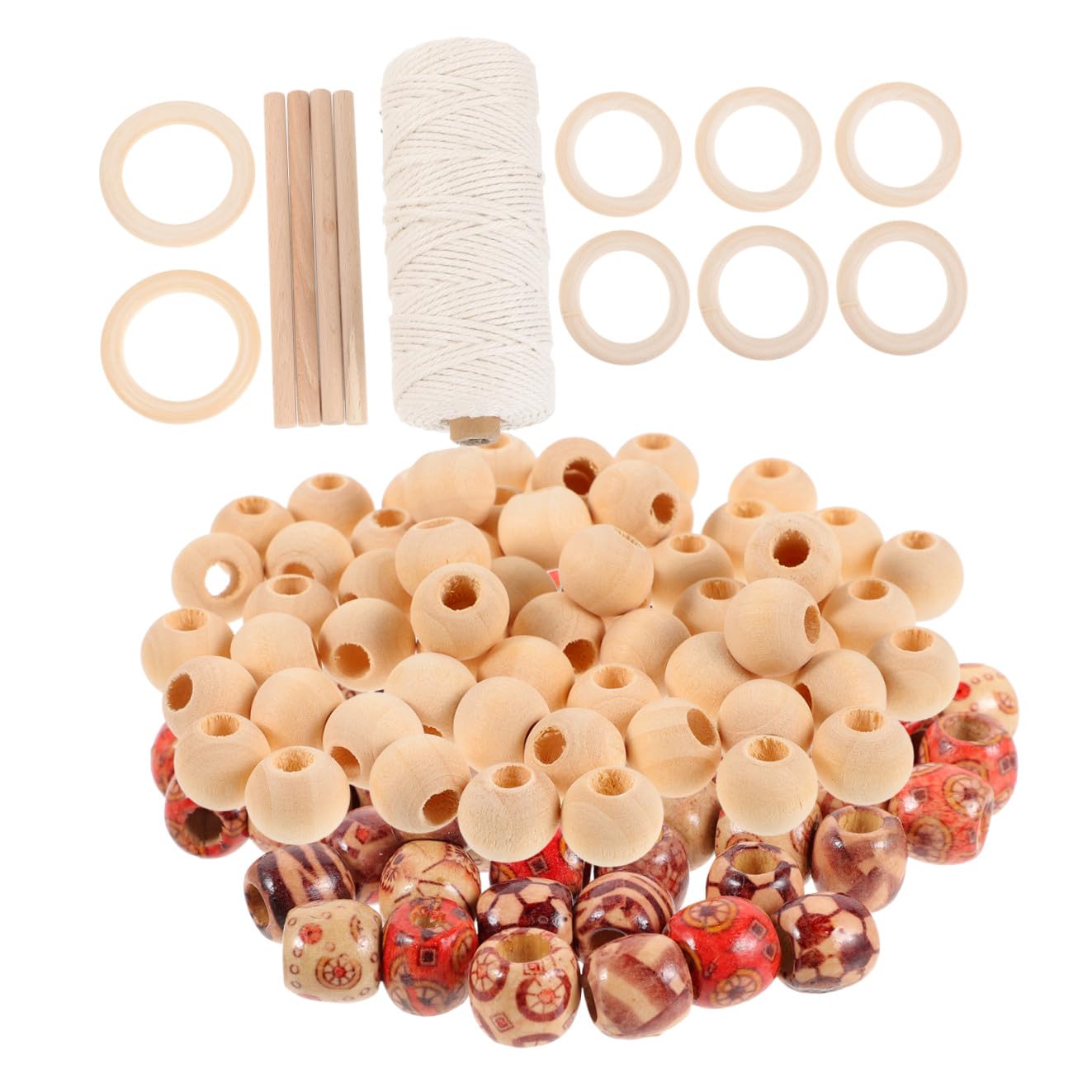 Kit de macramé 133 pièces avec perles et bâtonnets en hêtre pour suspensions murales DIY