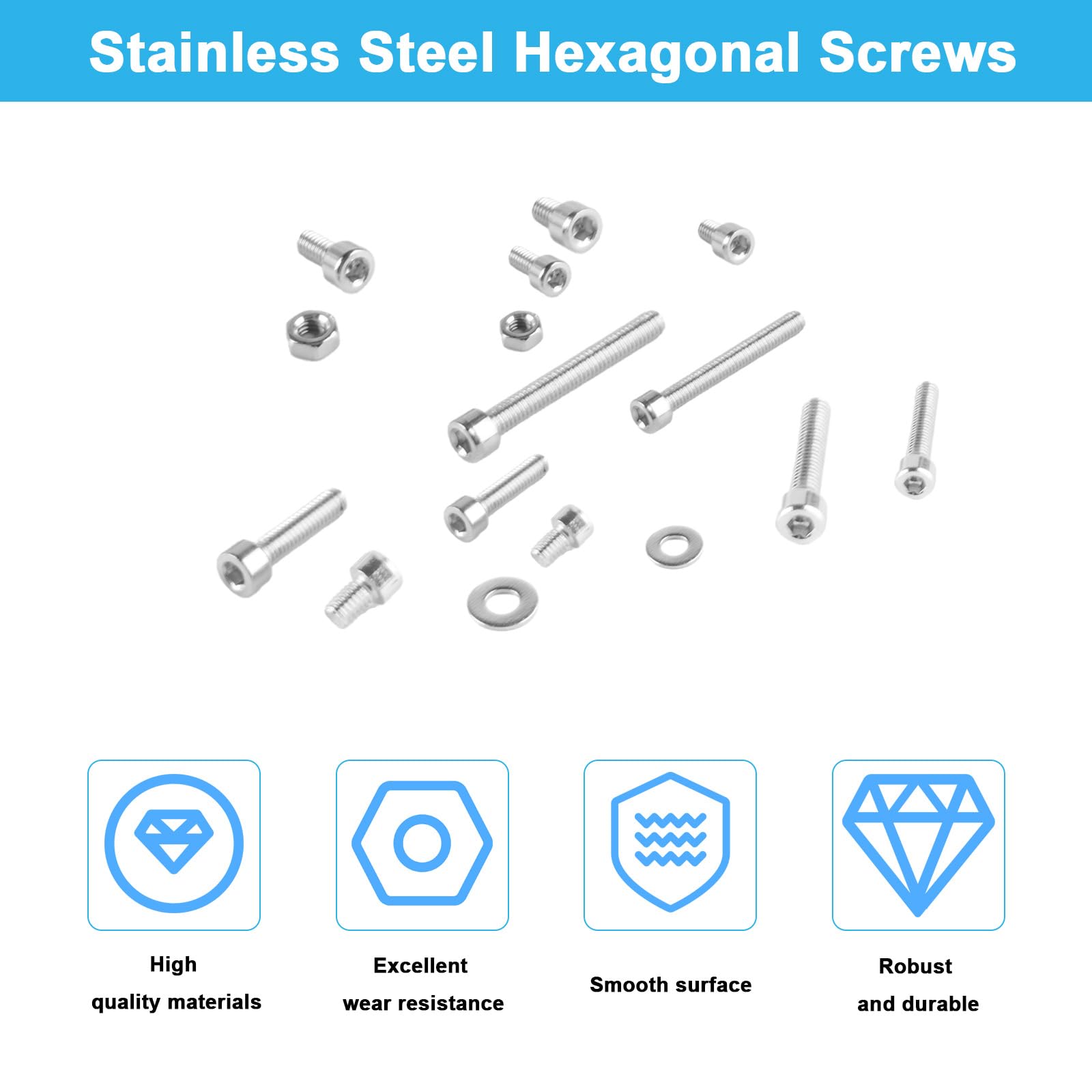900 Pcs M2 M3 M4 Bolts and Nuts Set, Assorted Nuts and Bolts Set, Stainless Steel Hex Socket Button Head Screws and Washers - Image 3