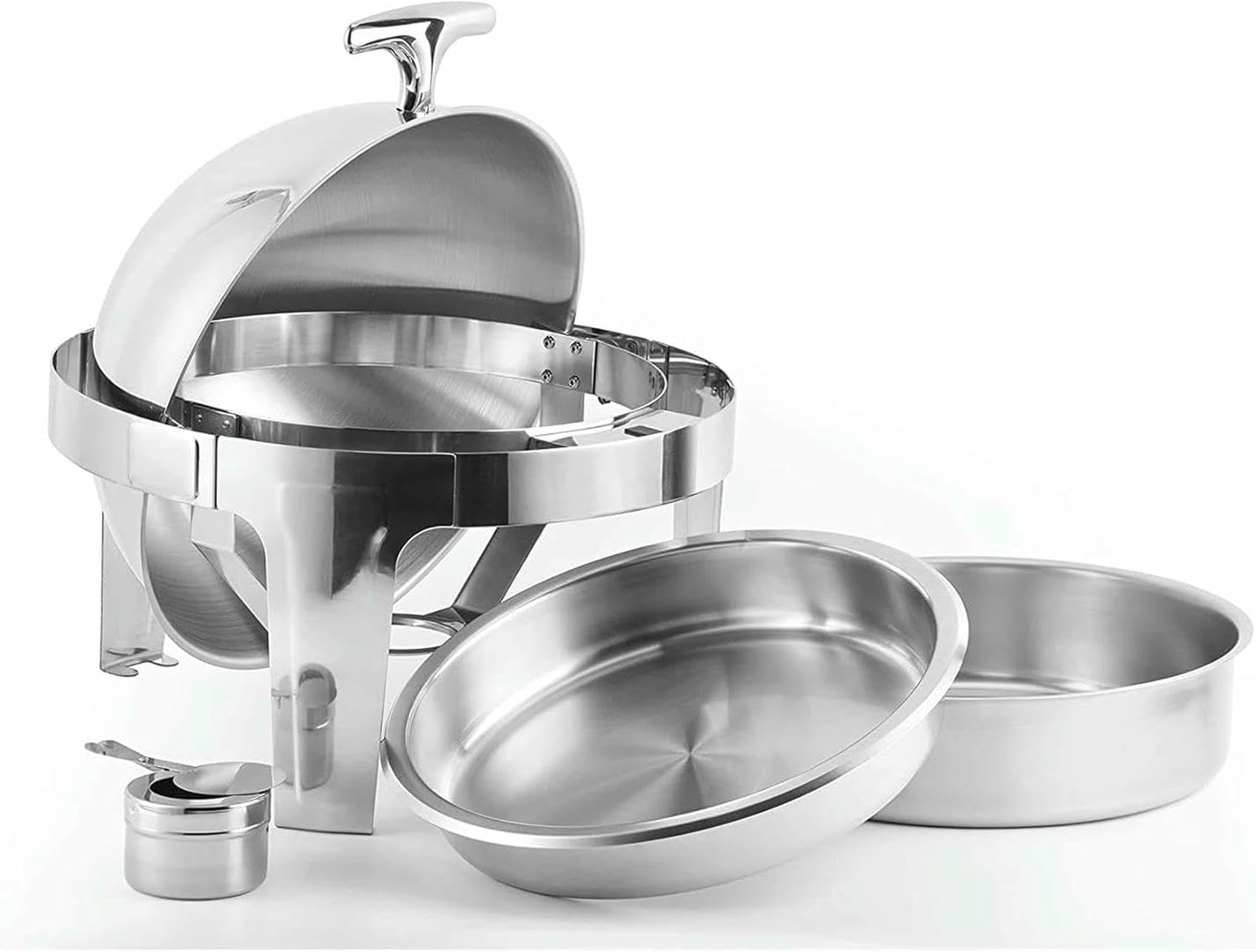 Chafing Dish in Acciaio Inossidabile da 6,8 l con Coperchio a Rullo, scaldavivande Rotondo con teglia per Cibo, teglia per Acqua, Supporto per combustibile per Mantenere Il Cibo Caldo~/