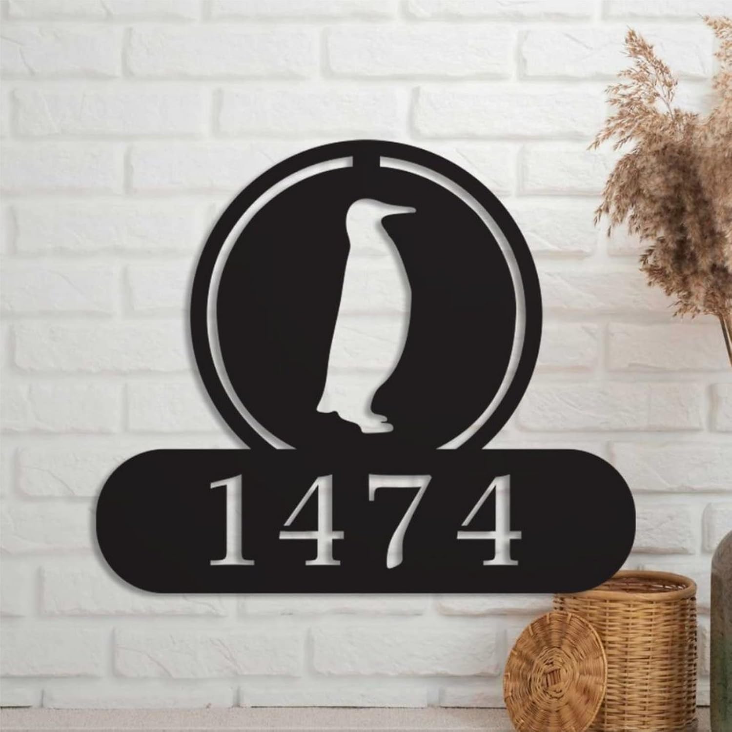 Custom Penguin Address Metal Plaque Sign Personalized Quote Wall Art Door Hanger Yard Garden Decoration Housewarming Gift