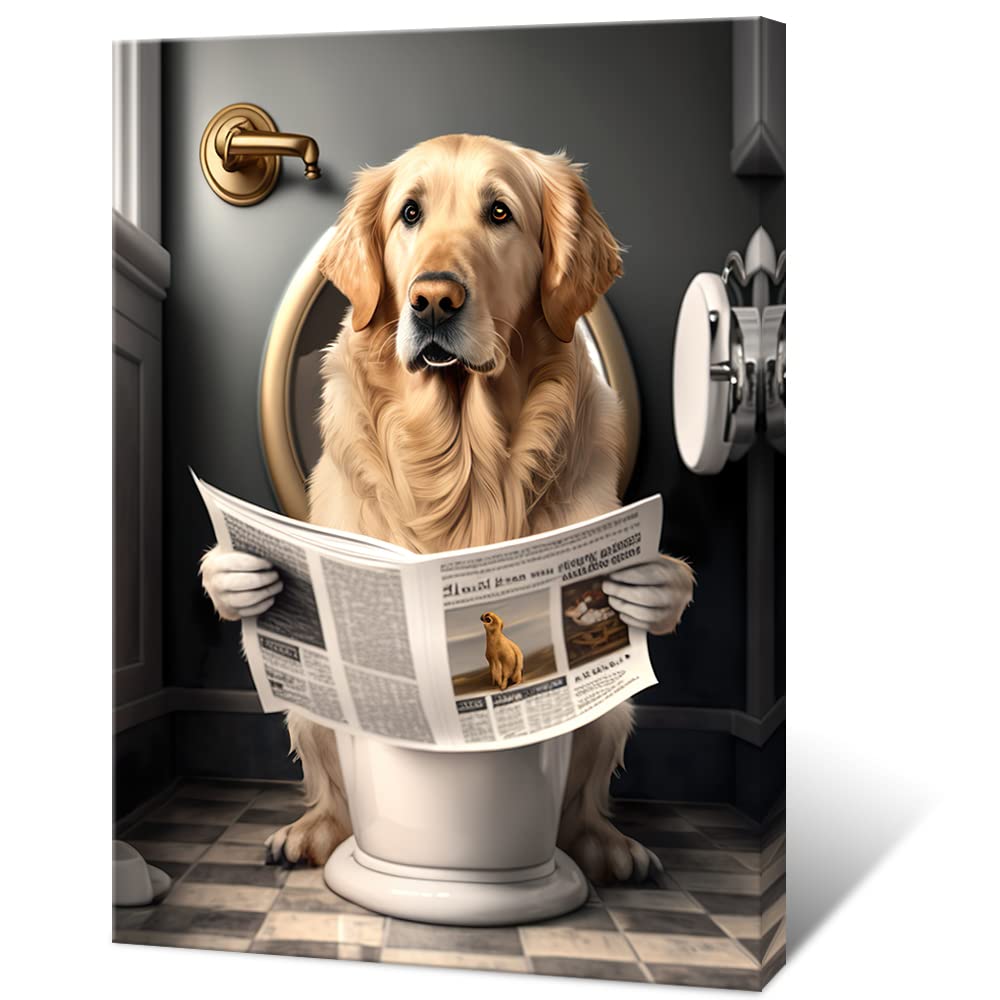KOEUIRW Funny Golden Retriever Bathroom Canvas Wall Art