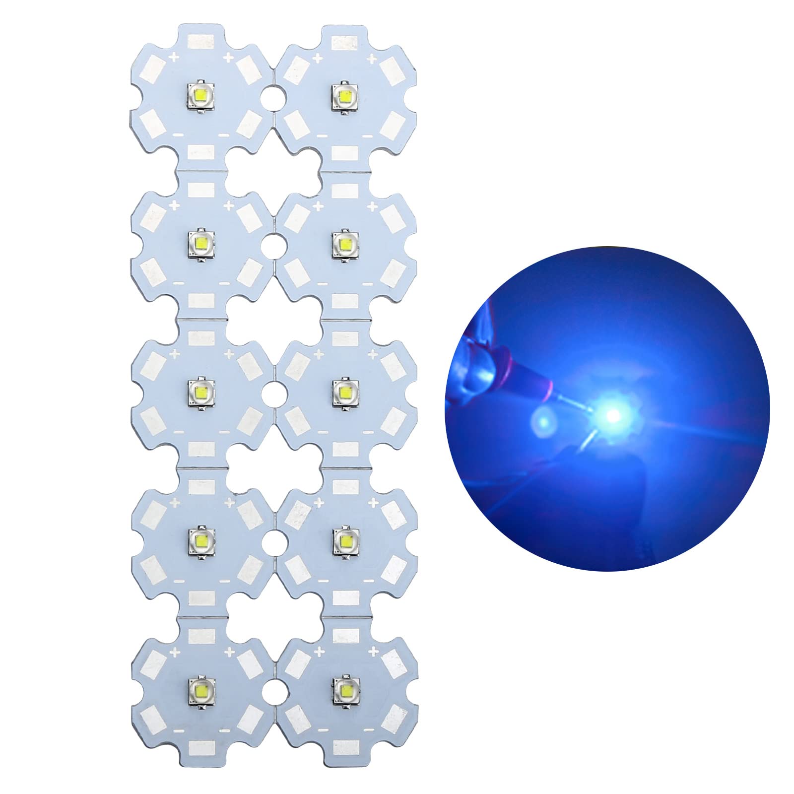 Led Chip Bulb, 3V 3W Blue High Power Led Beads,LED Module Pixels Blue Light Little LEDs Lampon Aluminum Heat Sink PCB BoardLed Bulb Cob for Pinspot Light Floodlight(Pack of 10)