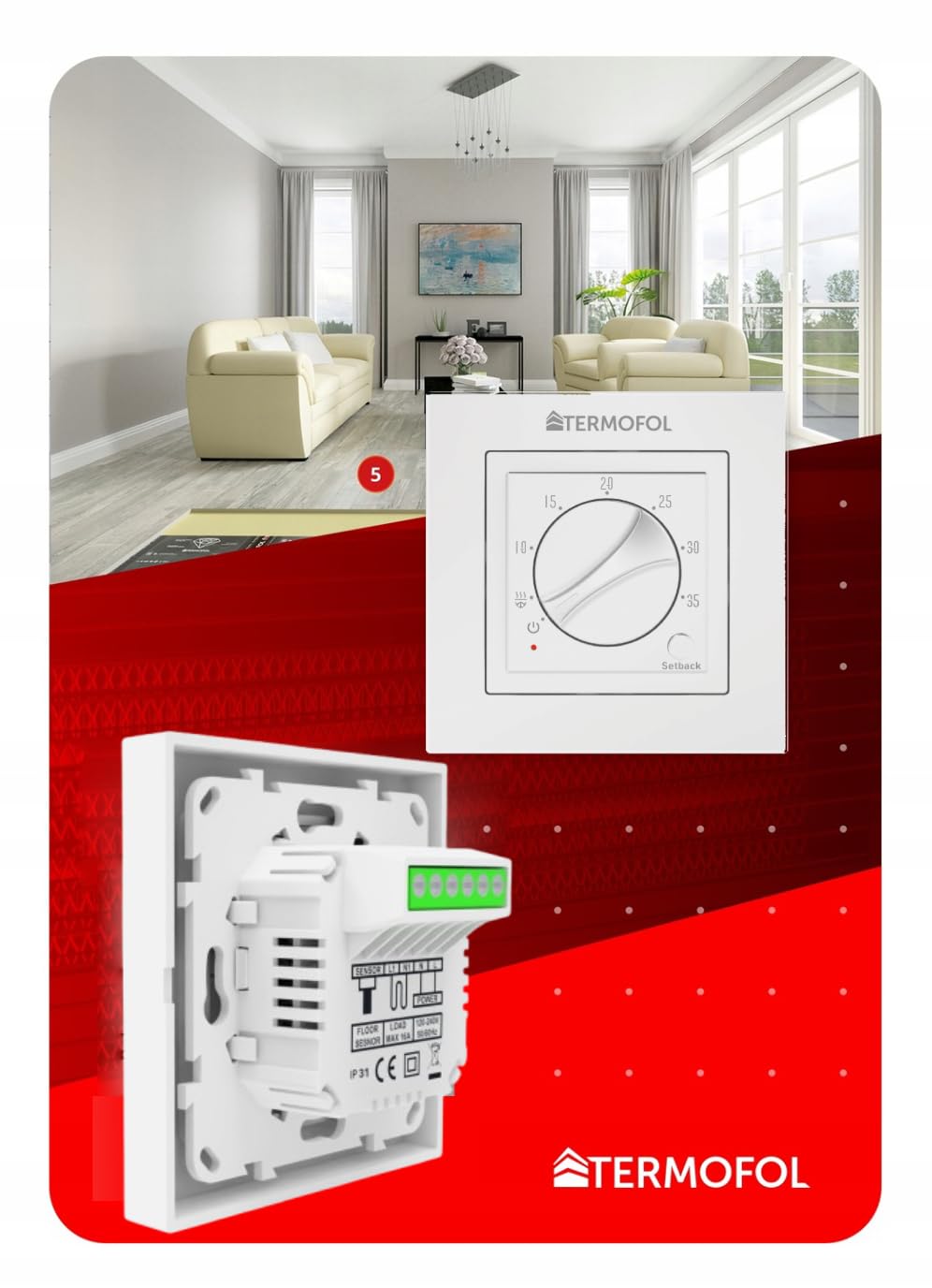 Termofol - Película de calefacción por infrarrojos | Potencia: 220 W/m2 | Superficie de 1,5 m² | Kit completo con termorregulador TF-H3 | Para autoinstalación | Calefacción por suelo radiante, pared o