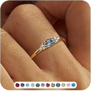 FUNEIA Gold Birthstone Rings for Women Non Tarnish Trendy Stackable Gold Rings that Don't Tarnish Dainty Emerald Green Gemstone Cubic Zirconia Wedding Engagement Ring for her Birthday Gifts Jewelry