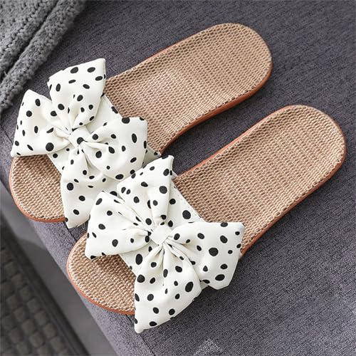 Womens Cozy Indoor Linen Home Slippers Non-Slip Woven Summer Open Toe Bow Sandal Beach Casual Lightweight Breathable Sandals Comfortable Comfort Wedding Vacation Travel Outdoor Slipper3