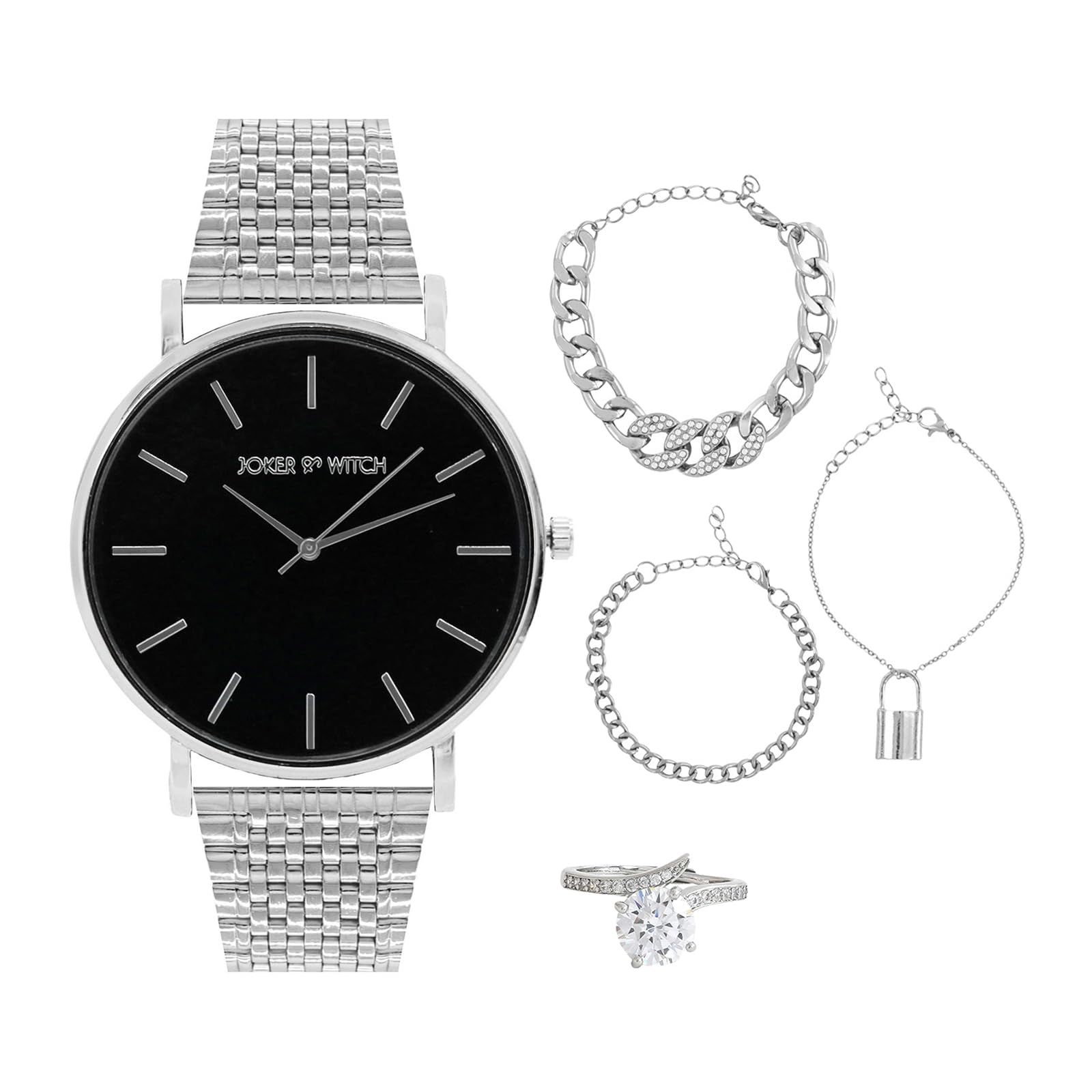 Joker & Witch Stainless Steel Women Piper Love Triangle Analogue Watch, Black Dial, Silver Band (B0C863XLKJ) Amazon Price History, Amazon Price Tracker