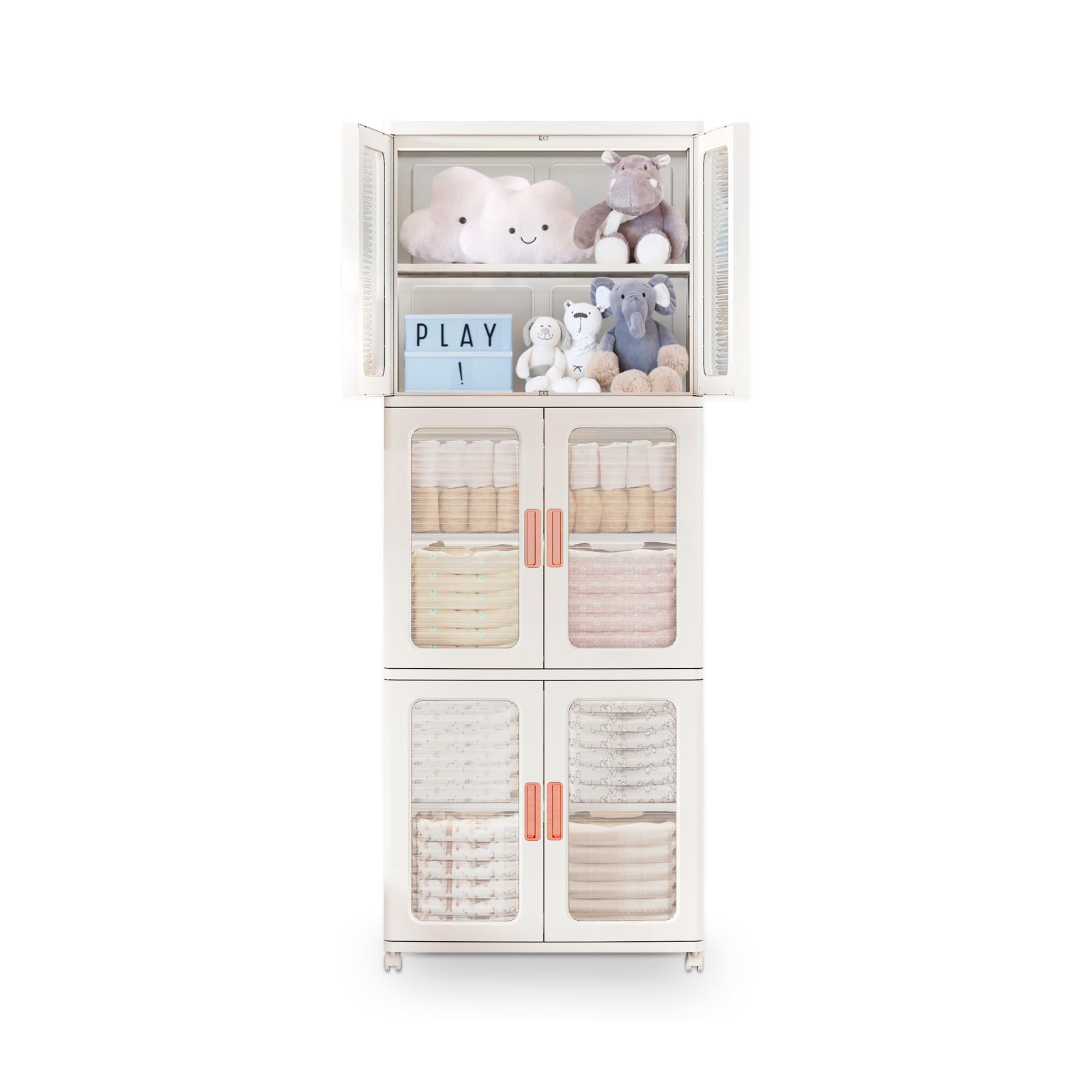 CXCJAI Storage Bins with Lids and Doors Storage Cabinet with Wheels Plastic Stackable Pantry Cabinet Cupboard Closet Foldable Kitchen Collapsible Storage Bins for Book Snack and Bathroom Organizer