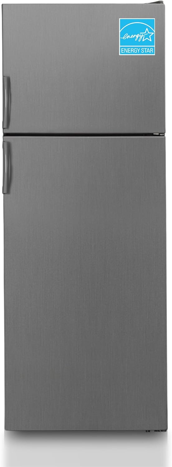 Equator 14.3 cu.ft Top Mount Refrigerator Freezer – Made in Europe, Energy Star, Frost Free, Stainless Steel, Adjustable Glass Shelves, LED Light, Reversible Door, Family & Apartment Kitchen Fridge