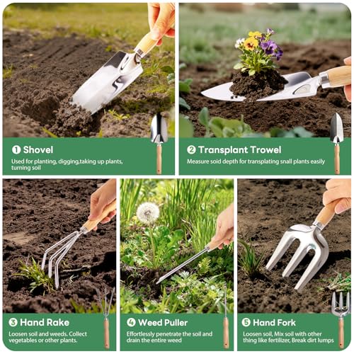 Set de herramientas de jardinería inoxidable con 7 piezas y bolsa miniatura 3