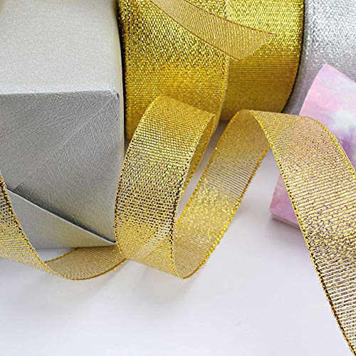 Yaka 2 Rolls 4/5 Inch 50 Yards Polyester Yarn Metallic Glitter Ribbon For Holiday Wedding Birthday Party Decoration Gift Wrapping (Black And Gold, 3/4 Inch(20Mm) #TOP3