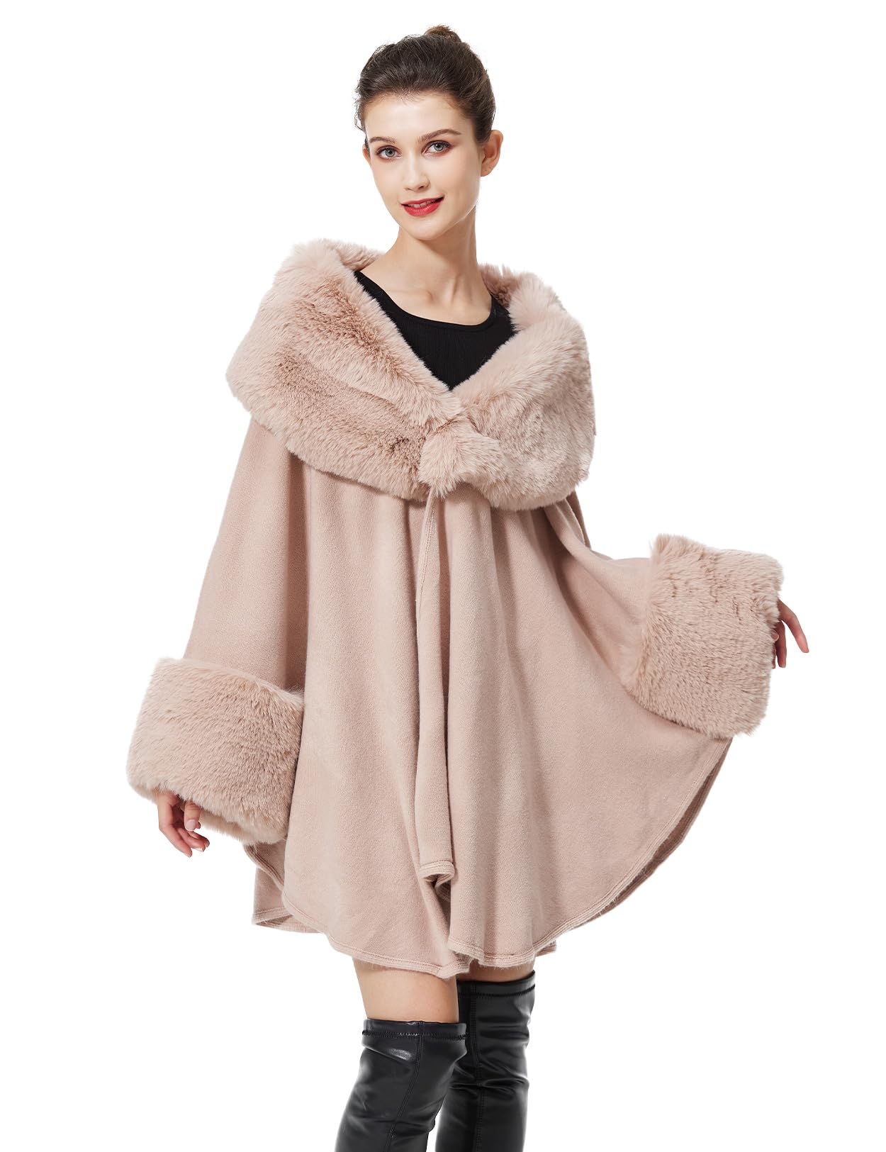 BEAUTELICATE Scialle in Pelliccia Sintetica Finta a Maglia Cappotto Donna Stola con Grande Collo di Pelliccia Cardigan per Festa Invernale Natale