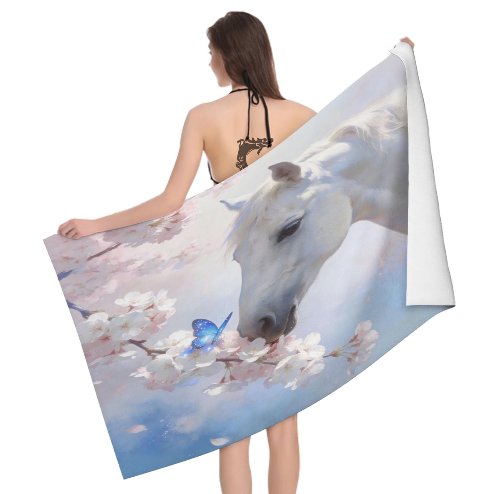 Leichong 3D Snowy Horse Beach Towel Microfiber Soft Quick Dry for Adults, Dreamy Style Bath Towel Lightweight Soft Absorbent for Travel Swimming Pool Sports, 75 x 150 cm