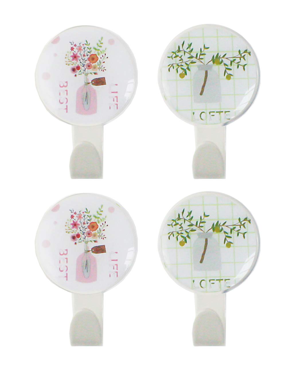 Emartbuy Set of 4 Self Adhesive Sticky Stick On Hooks Hook for Door Hanging Multipurpose - Orange Flower & Bouquet