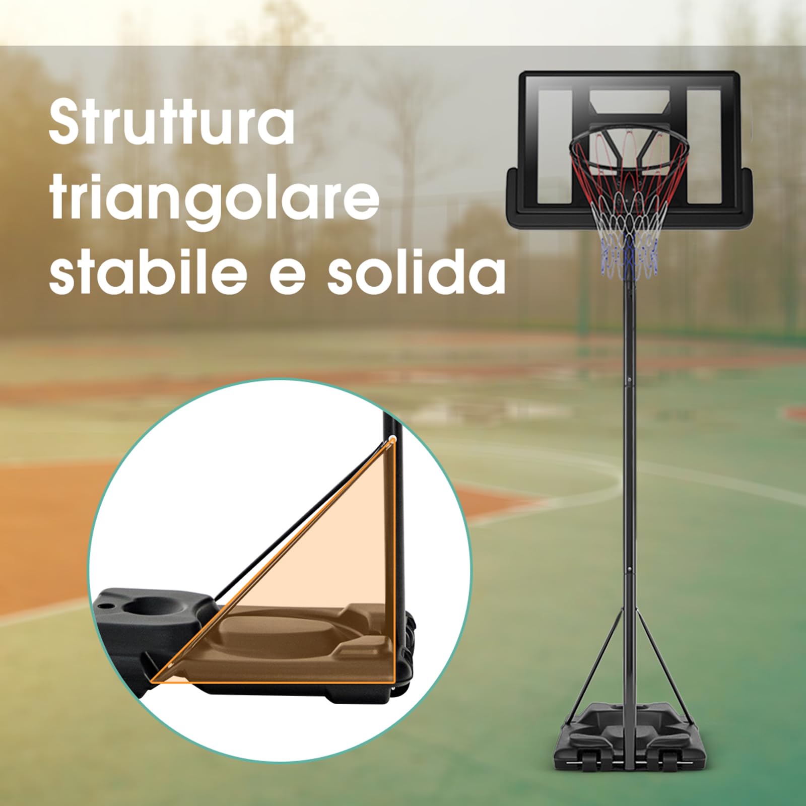 COSTWAY Canestro da Basket Portatile e Regolabile 180-305 cm, Canestro da Basket da Esterno ed Interno con Tabellone Resistente, Rete di Nylon e Base Riempibile, Ideale per Adolescenti e Adulti