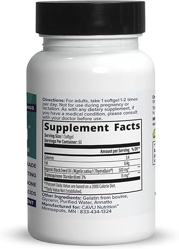 Miniatura 2 de ThymoQuin Cápsulas de aceite de semilla negra prensado en frío orgánico para la piel, las articulaciones, la salud metabólica e inmune  Nigella