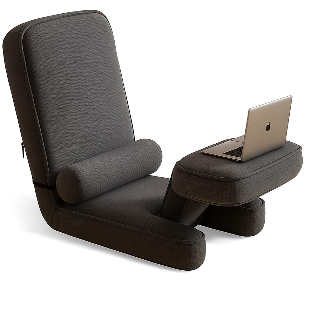 Kawachi Multipurpose Foldable Recliner Laptop Table Cum Portable Floor Chair – Adjustable Cushion Seat with Ergonomic Backrest for Work, Gaming, Relaxation, Reading, and Home Office Use – Grey