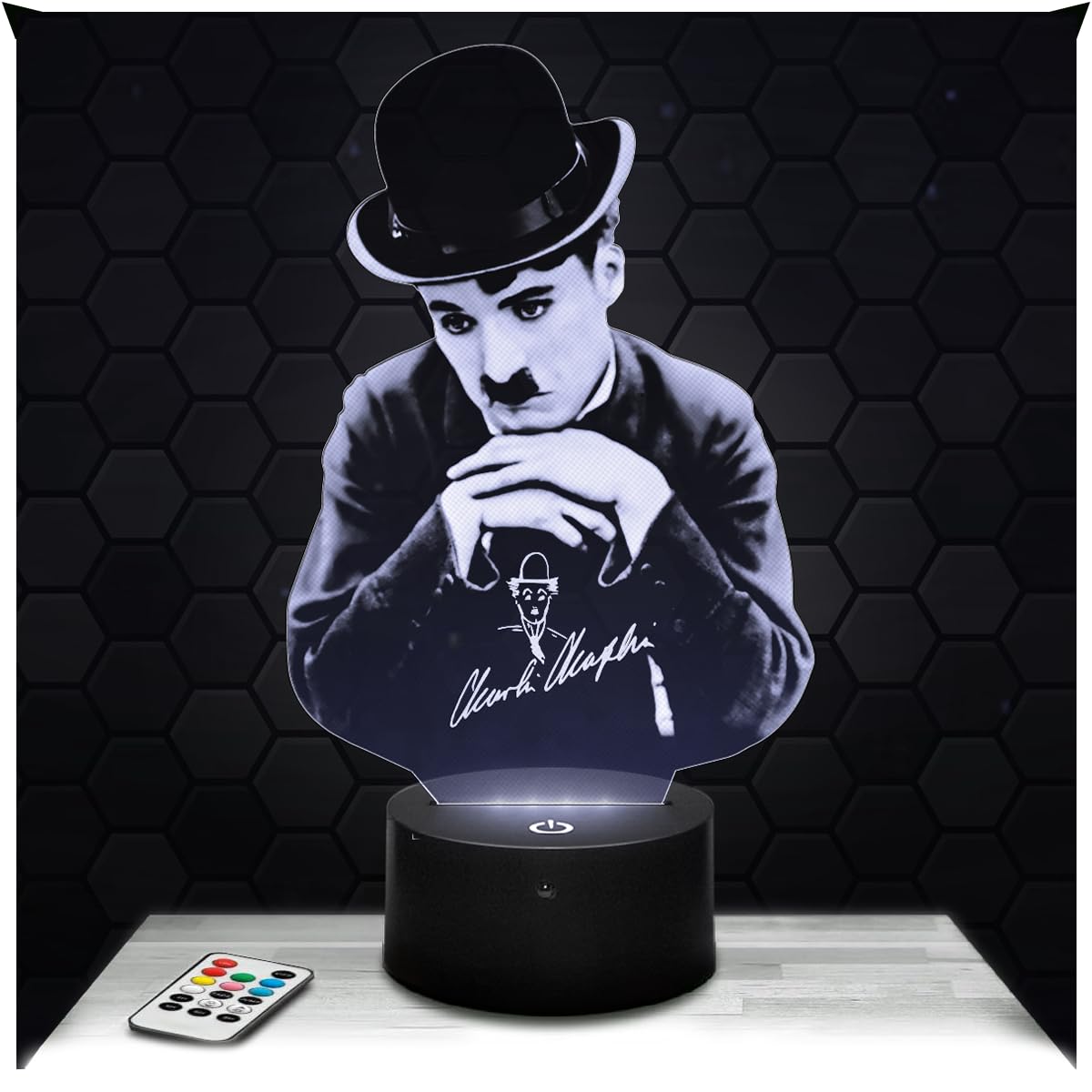 Lampephoto.fr - Charlie Chaplin Schauspieler Regisseur Produzent 3D Lampe Taktile Touch Nachtlicht 3d Led Illusion, Geschenkidee zu Weihnachten oder Geburtstag für Männer und Frauen