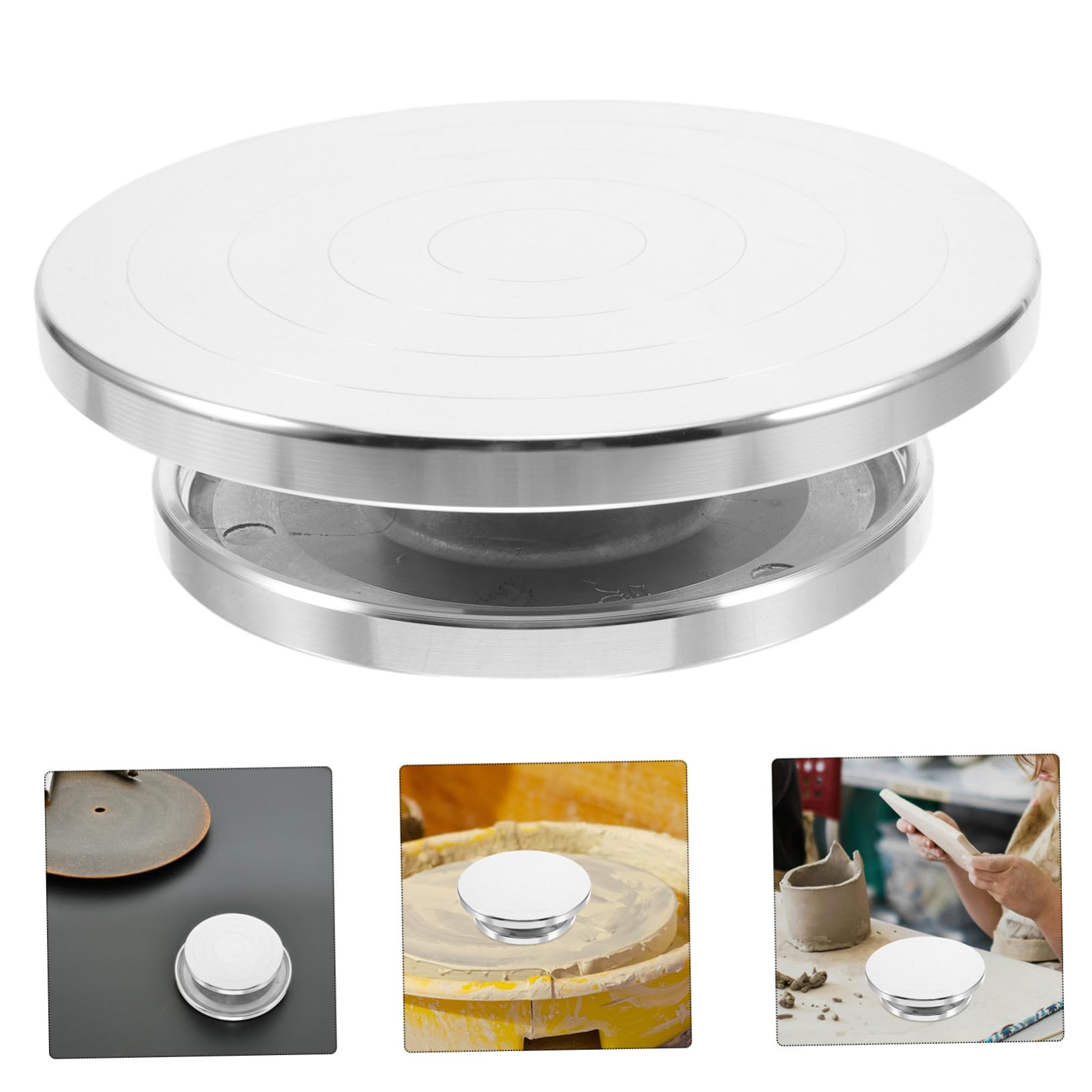 Plato Giratorio de Arcilla de Aluminio de Base Rotatoria Estable con Rodamiento y Anillo Antideslizante Doble Cara para Escultura y Cerámica Manual