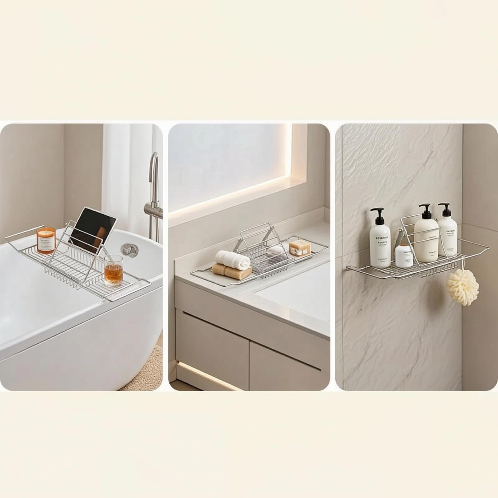 F Fityle Estante de Baño Bandeja de Bañera Organizador Rejilla Soporte de Acero Inoxidable 304 Expansible para Mantener Artículos a Mano y Secos Adecuado para, Style to 3