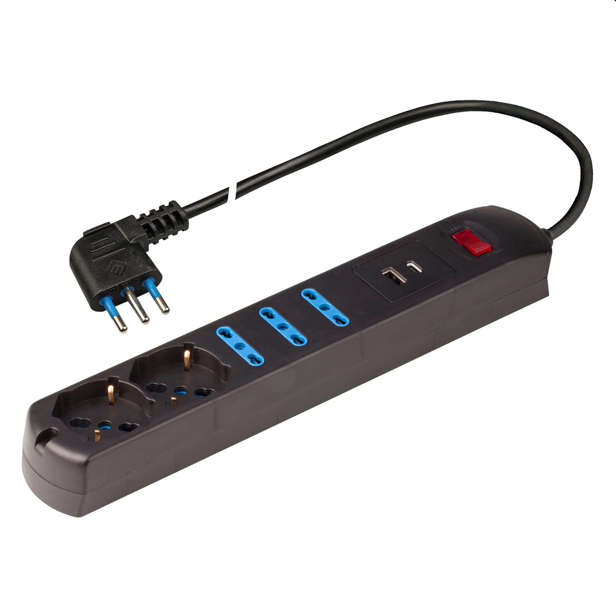 Poly Pool PP2535.2 presa quintupla: 5 prese 10/16A + 2USB (A+C) spina 10A nera