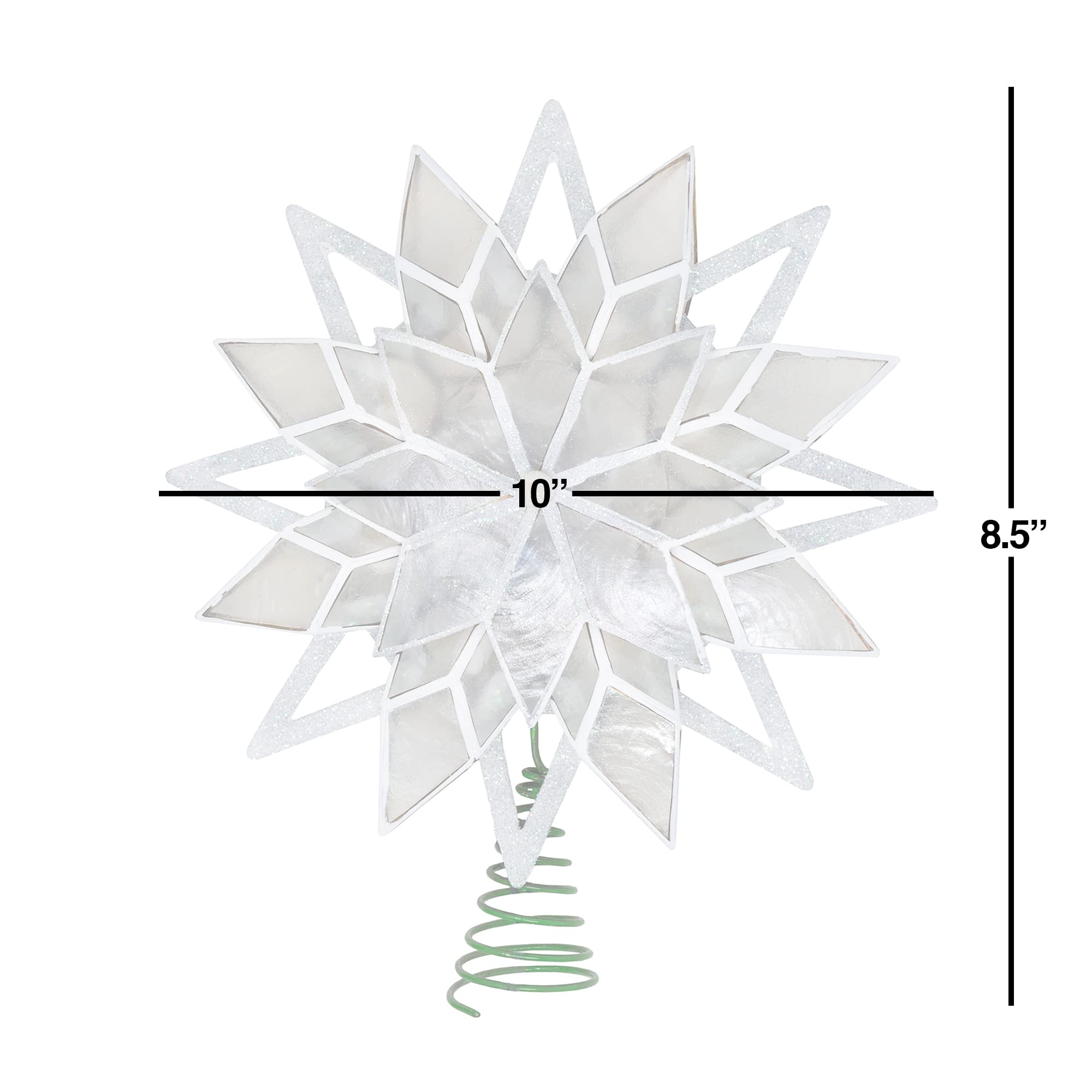 Kurt S. Adler 10 lumières 8 Points Blanc pailleté étoile capiz cimier de Sapin de Noël, 24,1 cm