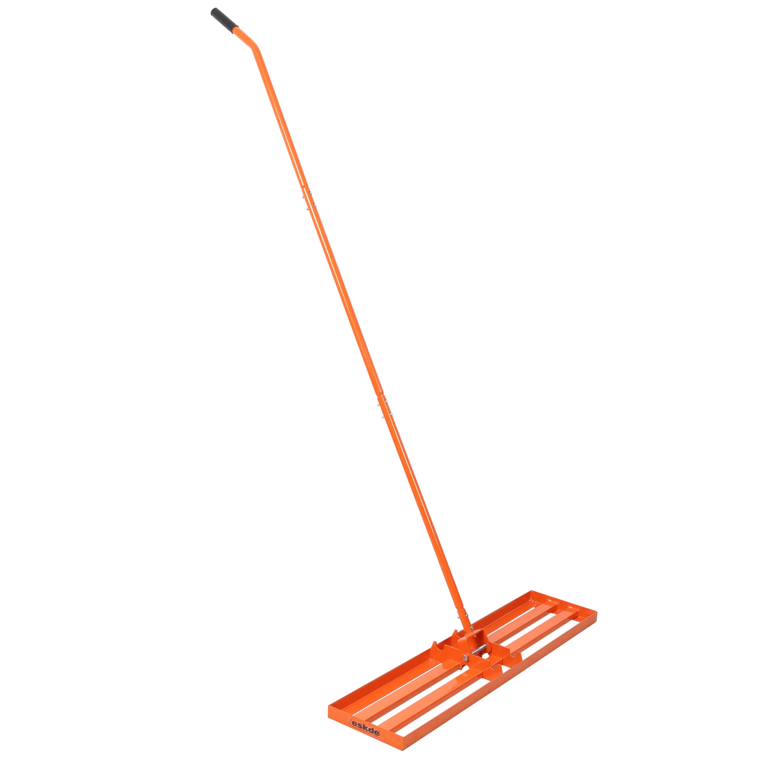 eSkde Lawn Leveller Rake with 3 Part Adjustable Handle, 76cm 91cm 106 cm Width, Orange, Heavy-Duty Steel Construction (30" x 10" / 76cm x 25cm)