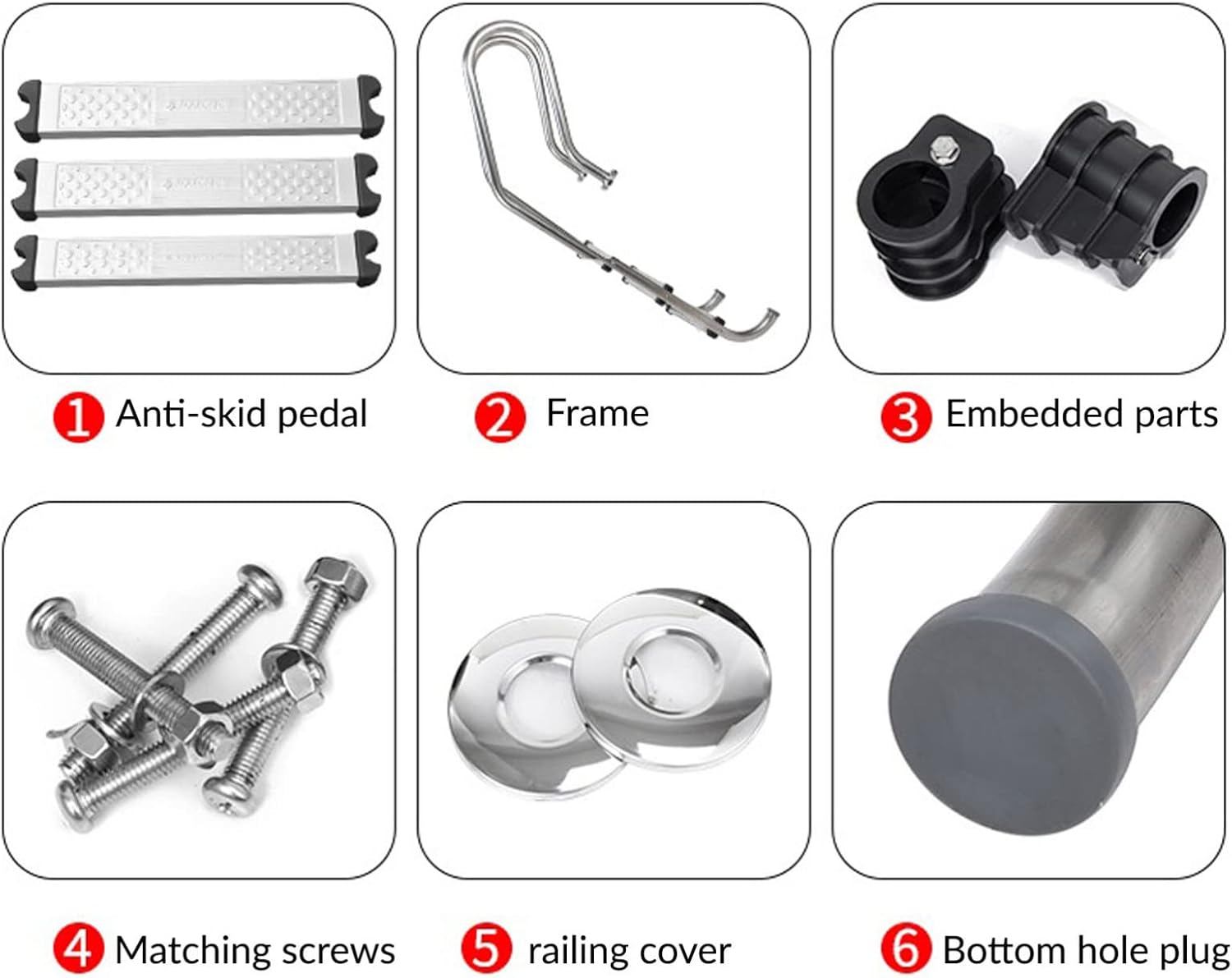 Non-Slip Steps Pool Rail Swimming Pool Ladder, Heavy Duty Non-Slip Ladder with 2 Non-Slip Footsteps, 200kg Weight Capacity Easy Assembly