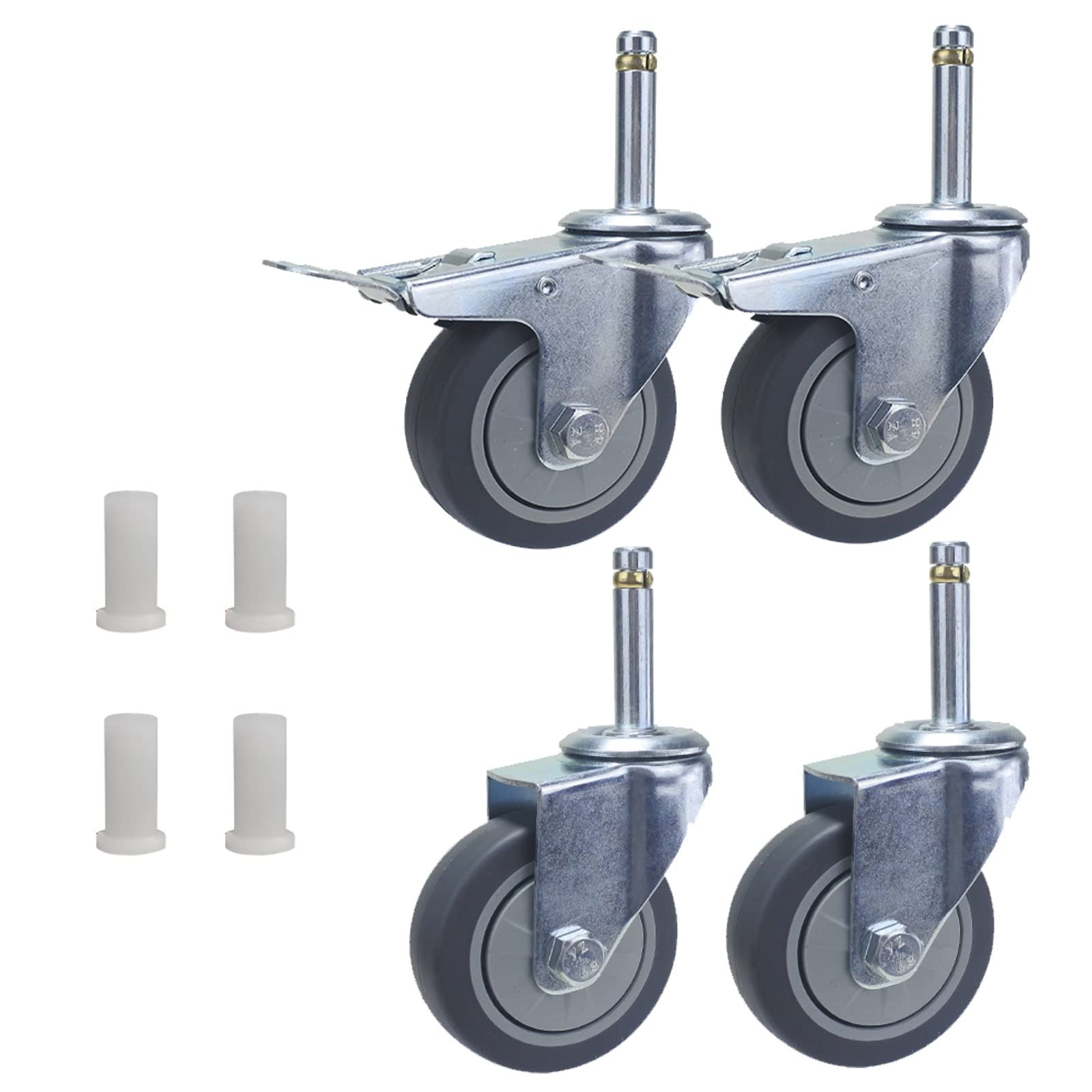 GYRAZXS M11 Threaded Screw Swivel Casters with Brake Pack of 4 Quiet Rubber Furniture Wheels No Traces Ideal for Restaurant Hotel School Trolleys 30kg Load Capacity