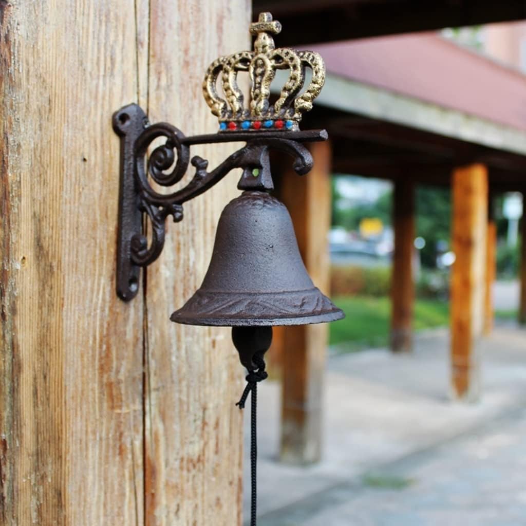 Cast Iron Wall Hanging Crown Doorbell, Garden Decoration Shed Garage Front Door Bell, Dinner Bell, Antique Garden HandBell