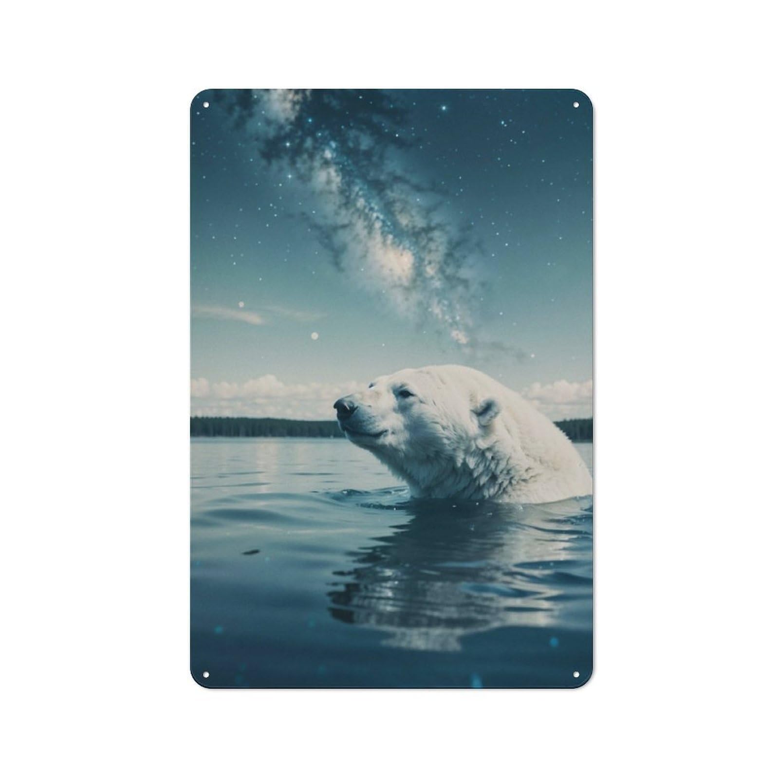 Junmoney Polar Bear Swims Cosmic Metal Plaque 30X20cm With For Pub Or Café, Rustic Decor, For Garage, Workshop And Man Cave Decoration