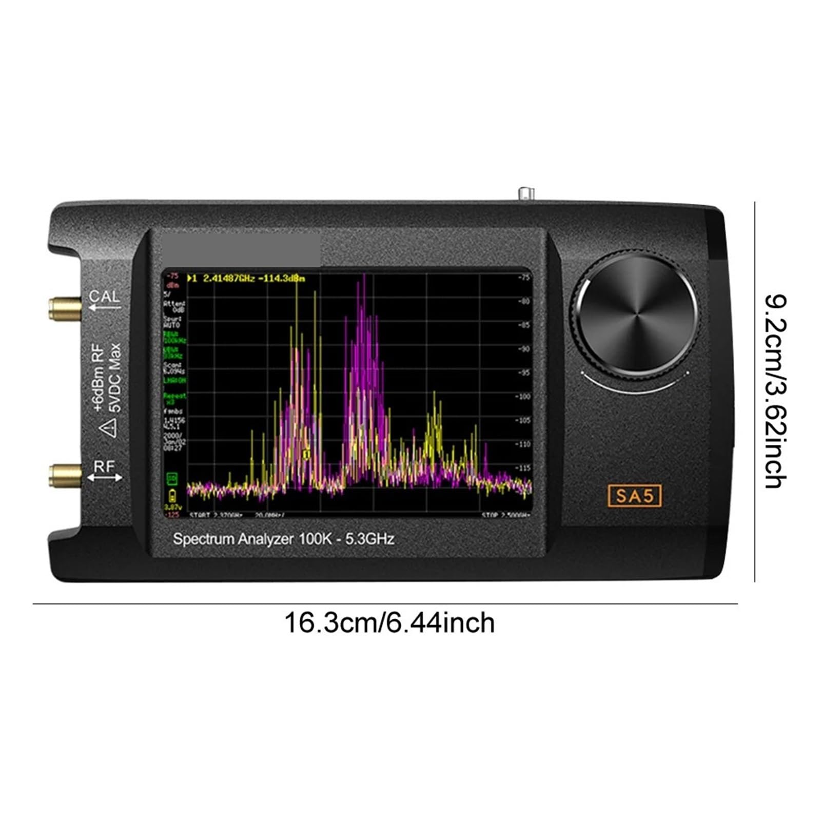 Analizador de espectro portátil, generador señales 2 en 1, analizador frecuencia 4 pulgadas, 100 kHz a 5,3 GHz, batería 5000 mAh con tarjeta 32 GB Generador de señal