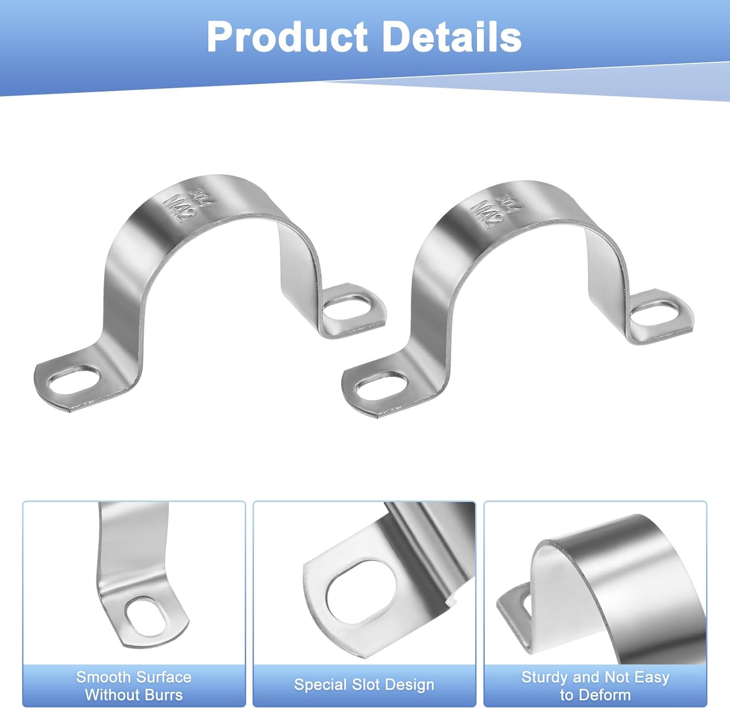 M METERXITY 10-Pack Conduit Clamps, 1-5/8" 304 Stainless Steel Rigid Pipe Strap M42 U Bracket Pipe Clamps with 2 Holes for Plumbing/Conduit/Wire/Pipe, Heavy Duty U-tube Tension Clips