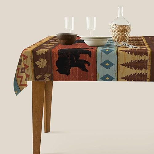 Miniatura 7 de Mantel rectangular rústico de estilo campestre, estilo campestre, oso, alce, ciervo, mantel largo lavable para cocina, comedor, fiesta de
