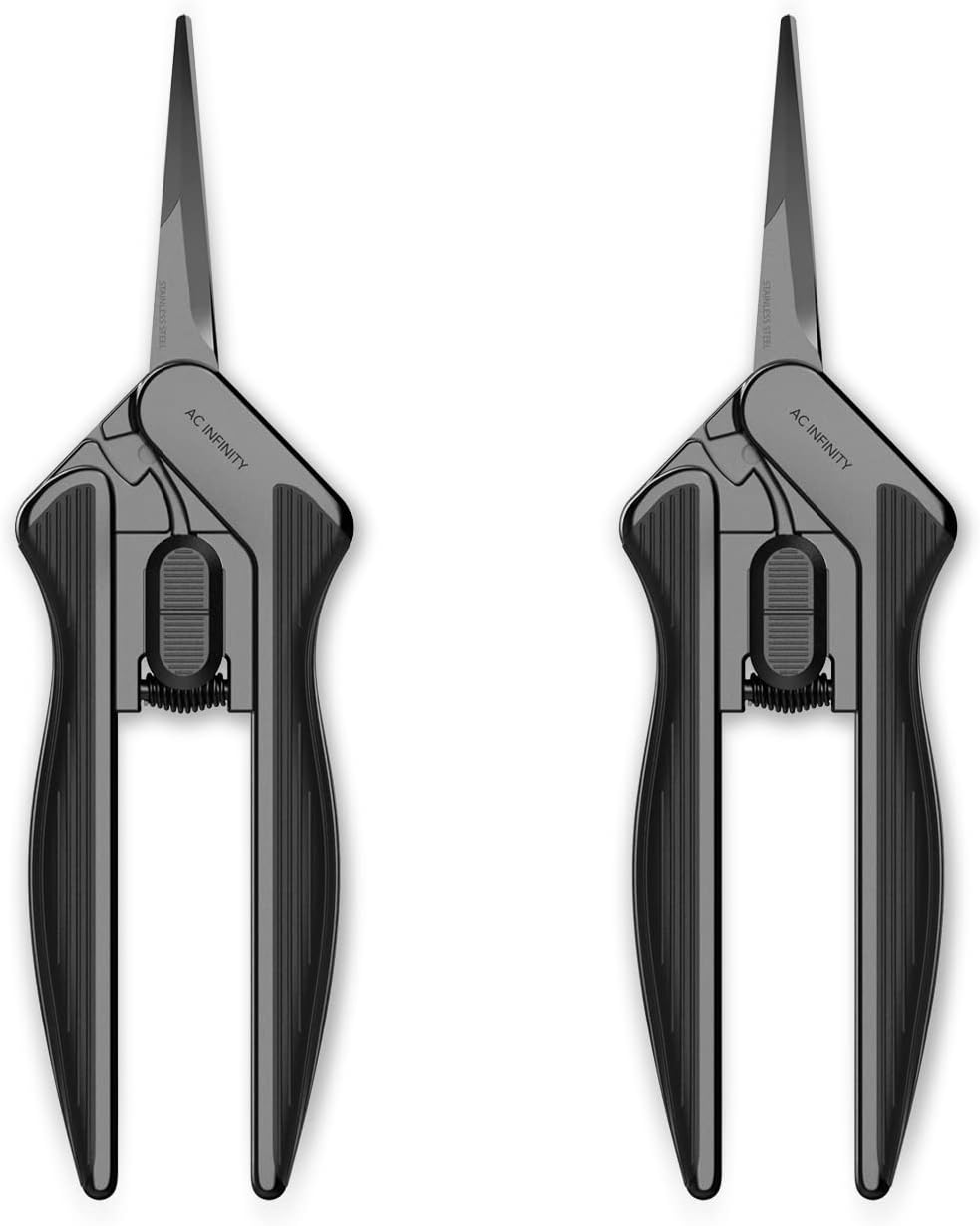 16cm Stainless Steel Pruning Shears 2-Pack, Lightweight Ergonomic Design, Straight Precision Blades with Nonstick Teflon Coating for Gardening, Hydroponics, Grow Tents, 6-Inch
