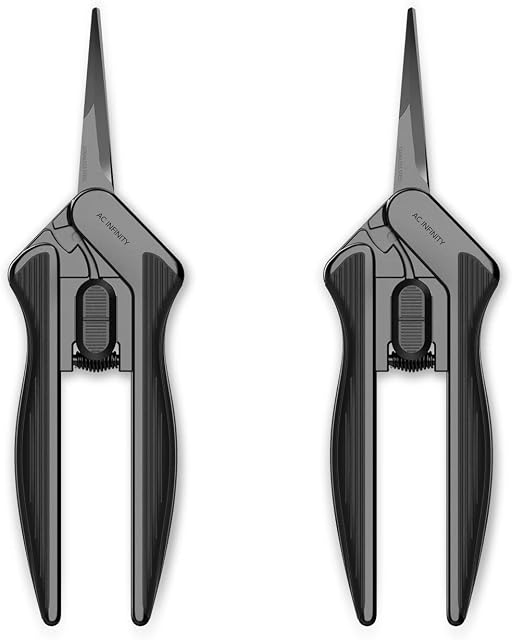 AC Infinity 6.6” Stainless Steel Pruning Shear 2-Pack, Lightweight Ergonomic Design, Straight Precision Blades with Nonstick Teflon Coating for Gardening, Hydroponics, Grow Tents