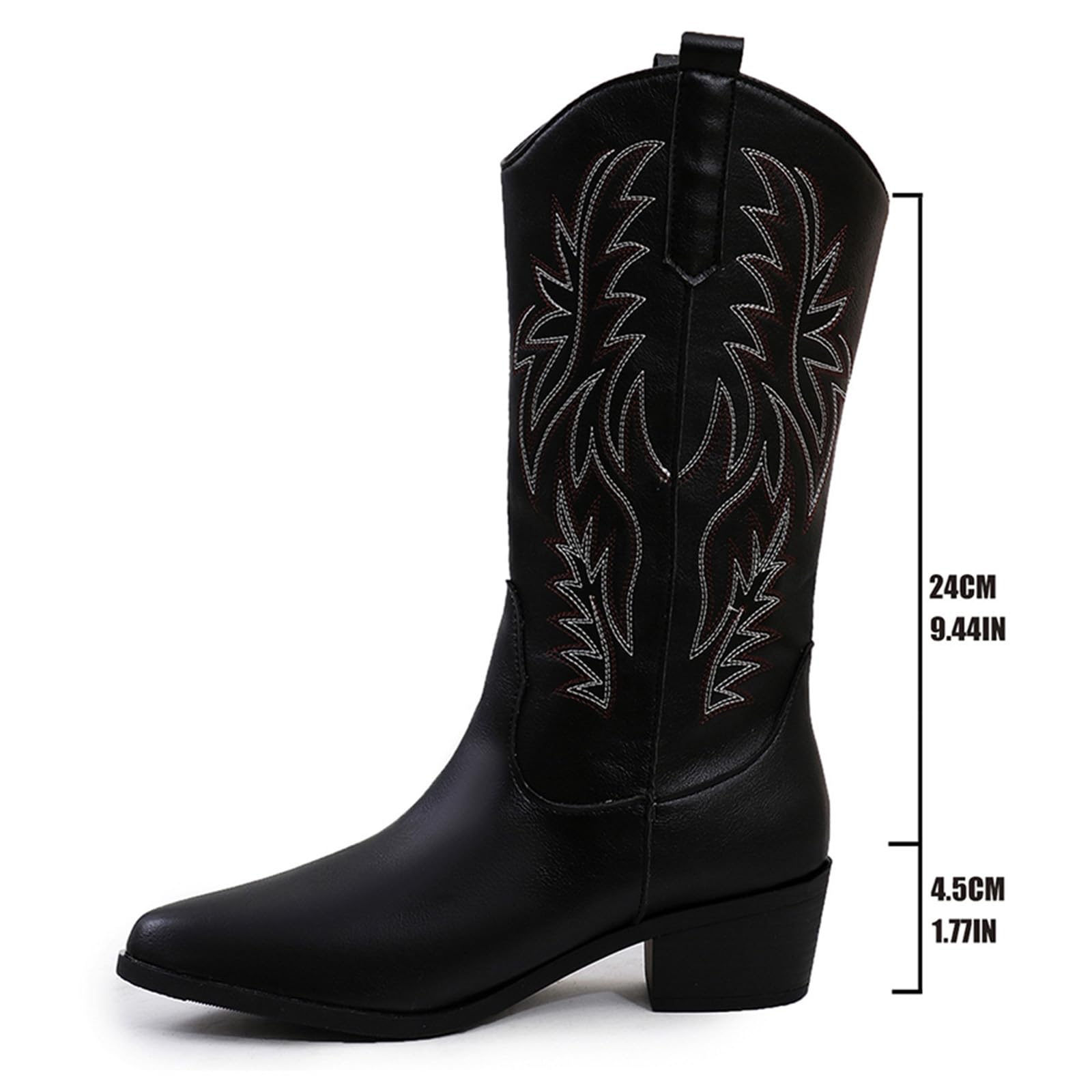 Mujer Botas Vaqueras Occidentales Bordadas Hasta Pantorrilla Punta Afilada Tacón Bajo Grueso Ideal Conciertos Fiestas Vestidos Vaqueros Faldas