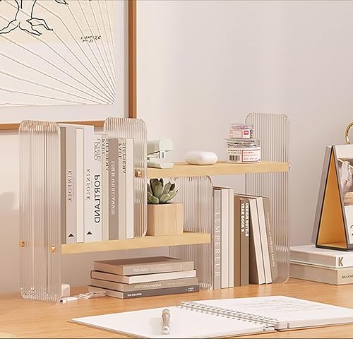 Miniatura 2 de BYCY Estantería con pantalla doble en H, organizador de escritorio, estante de almacenamiento de oficina, estante de exhibición de madera expandible