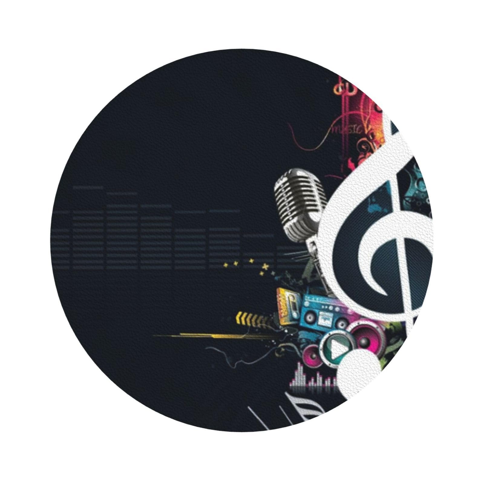 Music Notes PU Leather Coasters Set of 6 Round Drink Coasters
