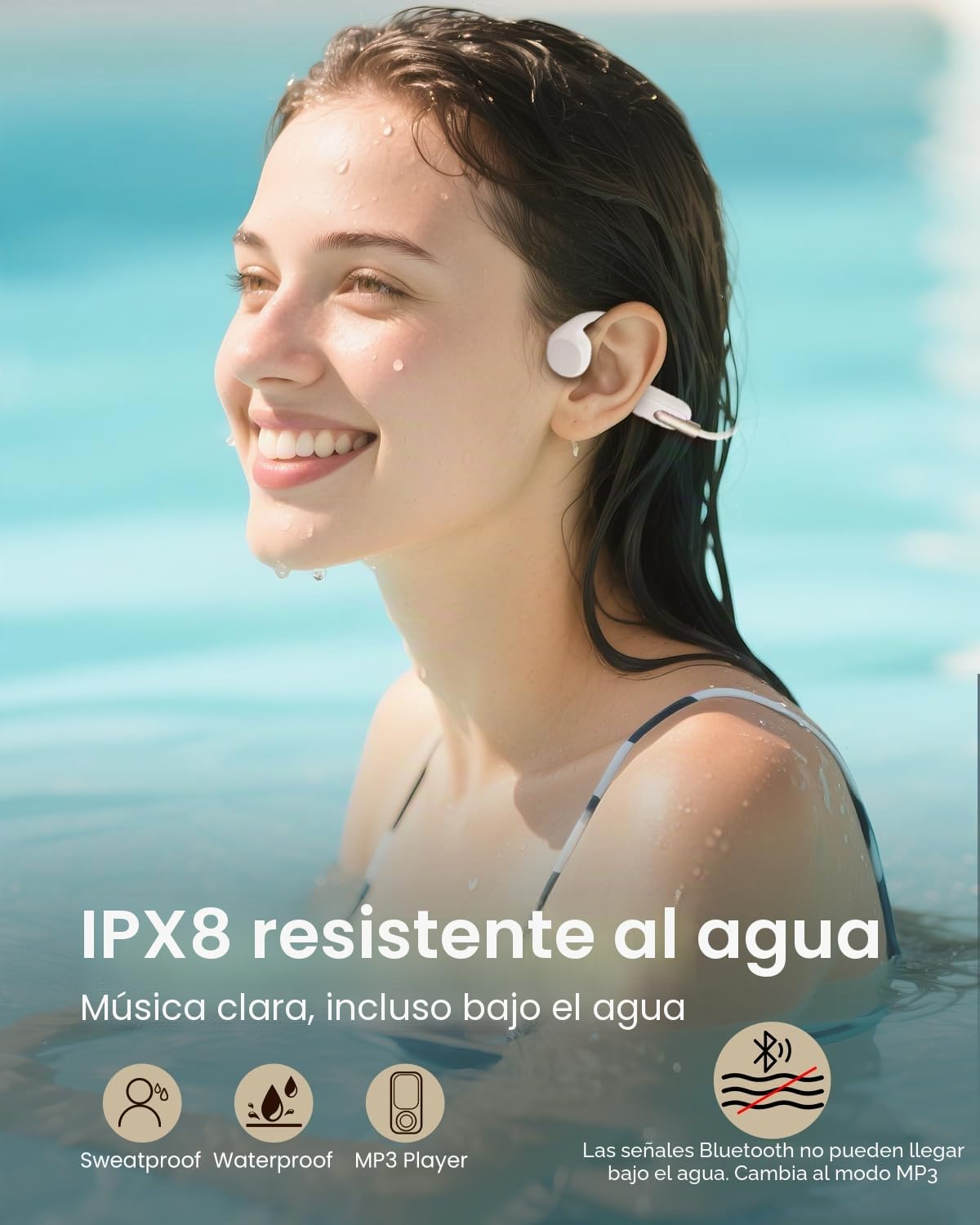 HIFI WALKER Auriculares de natación con conducción ósea, Impermeables, inalámbricos, Bluetooth 5.3, Auriculares Deportivos con Reproductor de MP3 para natación bajo el Agua, Correr, Ciclismo
