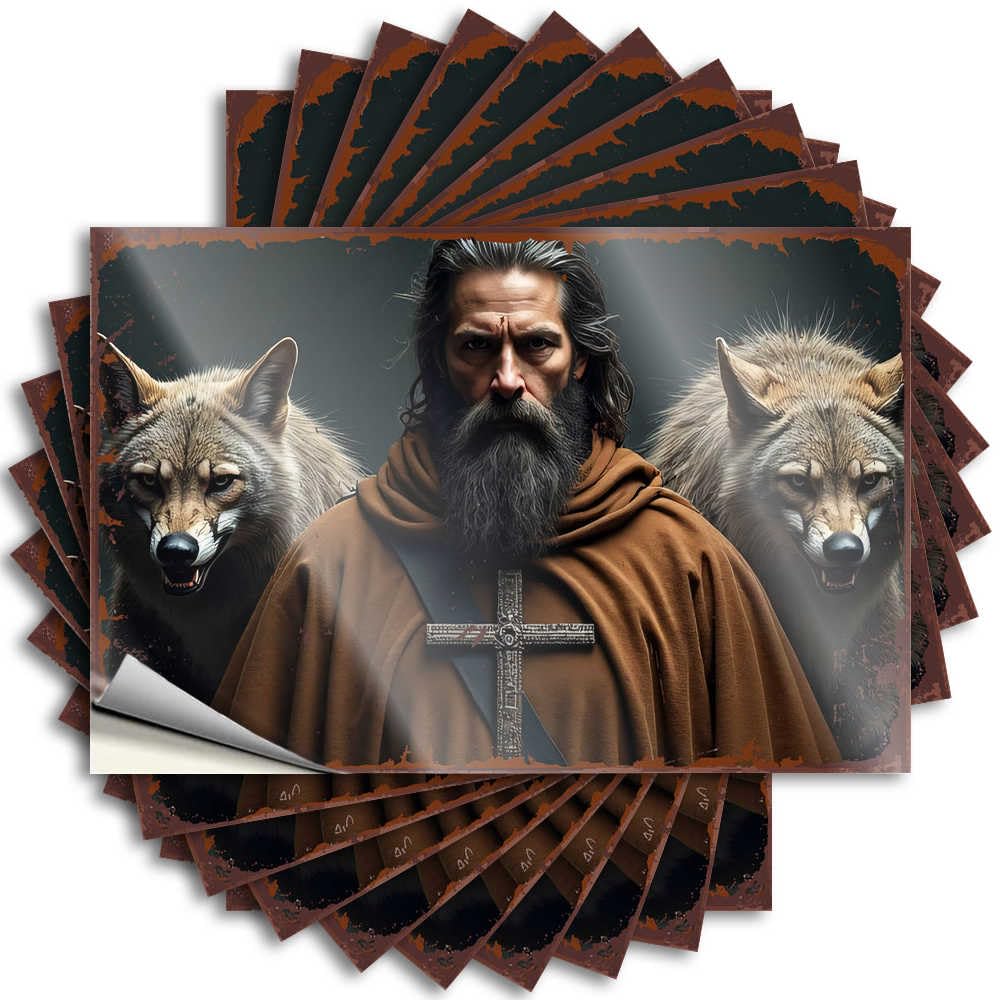 Bedroom Accessories Garage Lettering Sticker | Monk with Wolves: A Mystical Encounter Small for Billiard Decor(8X12CM)