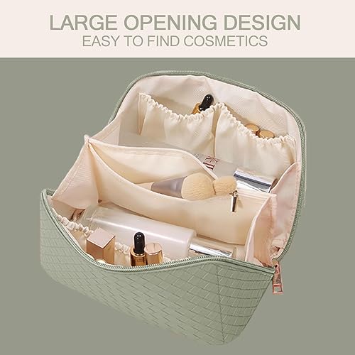 Miniatura 5 de GOLDORANGE Bolsa de maquillaje de viaje, bolsa de cosméticos a cuadros, bolsa de maquillaje portátil de gran apertura, se abre plana para un fácil