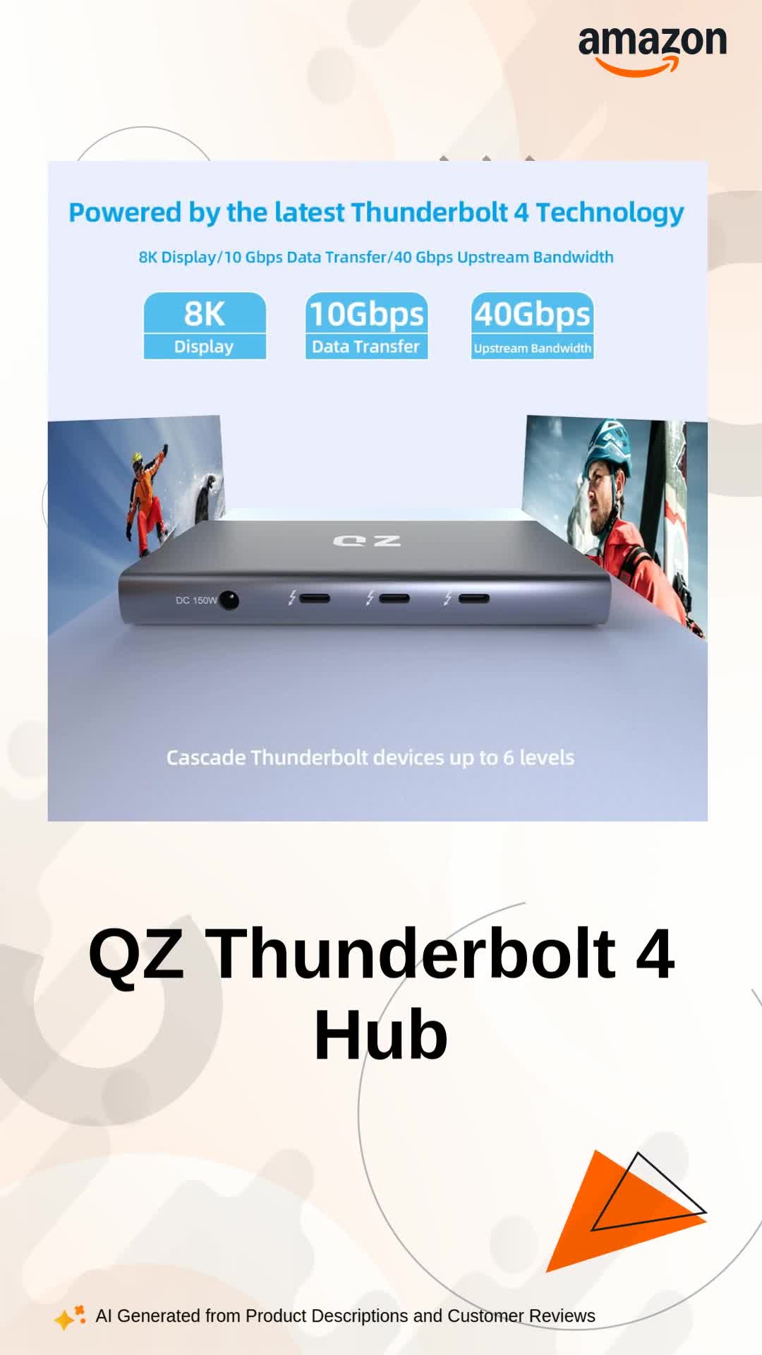 QZ Thunderbolt 4 Hub, 5 in 1, 8K 60Hz, Dual Display