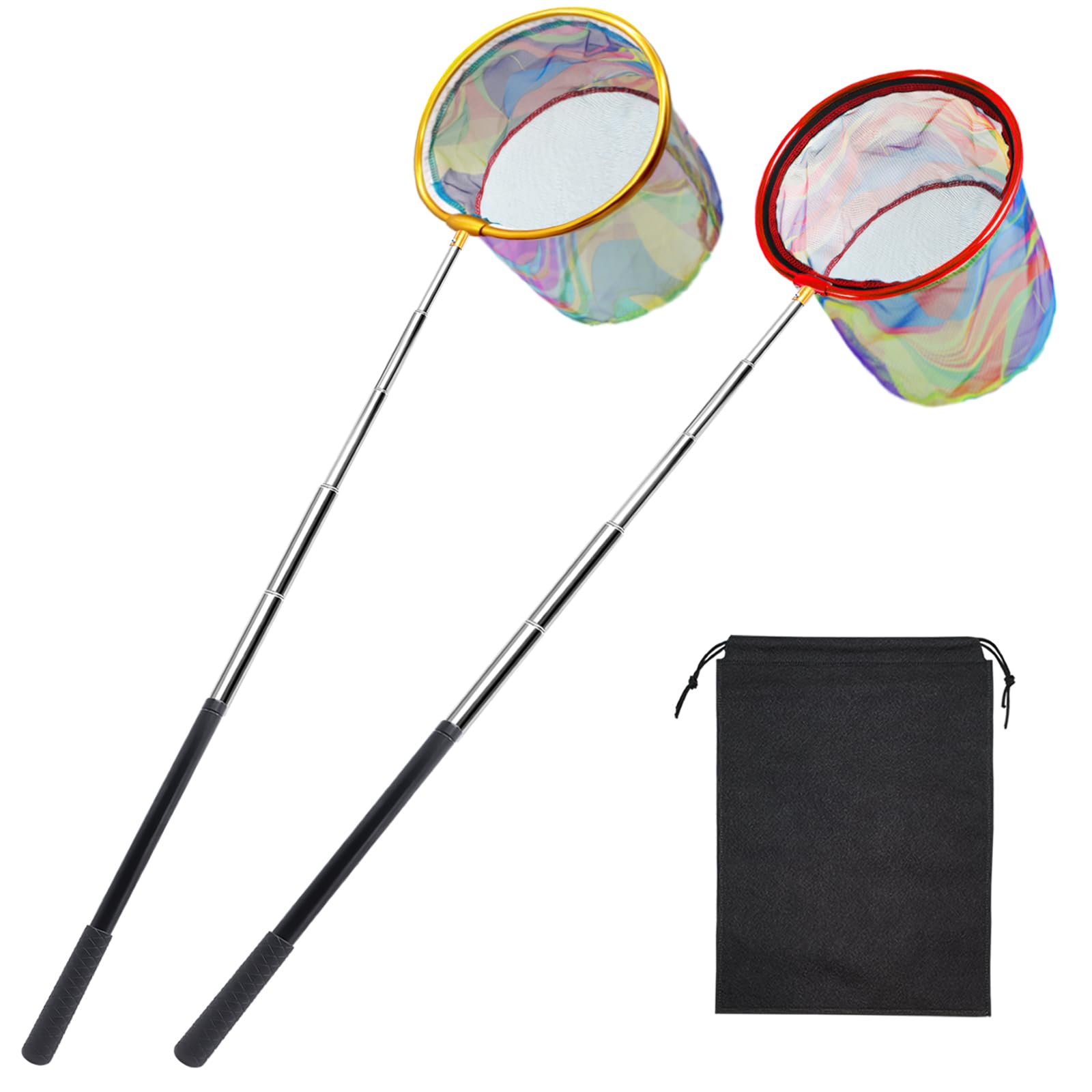 2 Packungen einziehbares Fischernetz, leichter Kescher für Kinder, Teleskop-Kinder, Fische, Schmetterling, Fangnetz für Outdoor-Aktivitäten