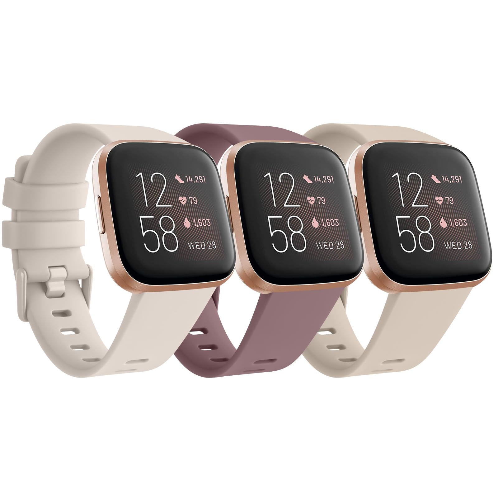 Pack 3 Straps for Fitbit Versa 2 Strap/Versa Strap for Women Men, Silicone Sport Replacement Wristband for Fitbit Versa Lite/Versa 2/ Versa (Starlight/MilkTea/Violet Smoke, S)