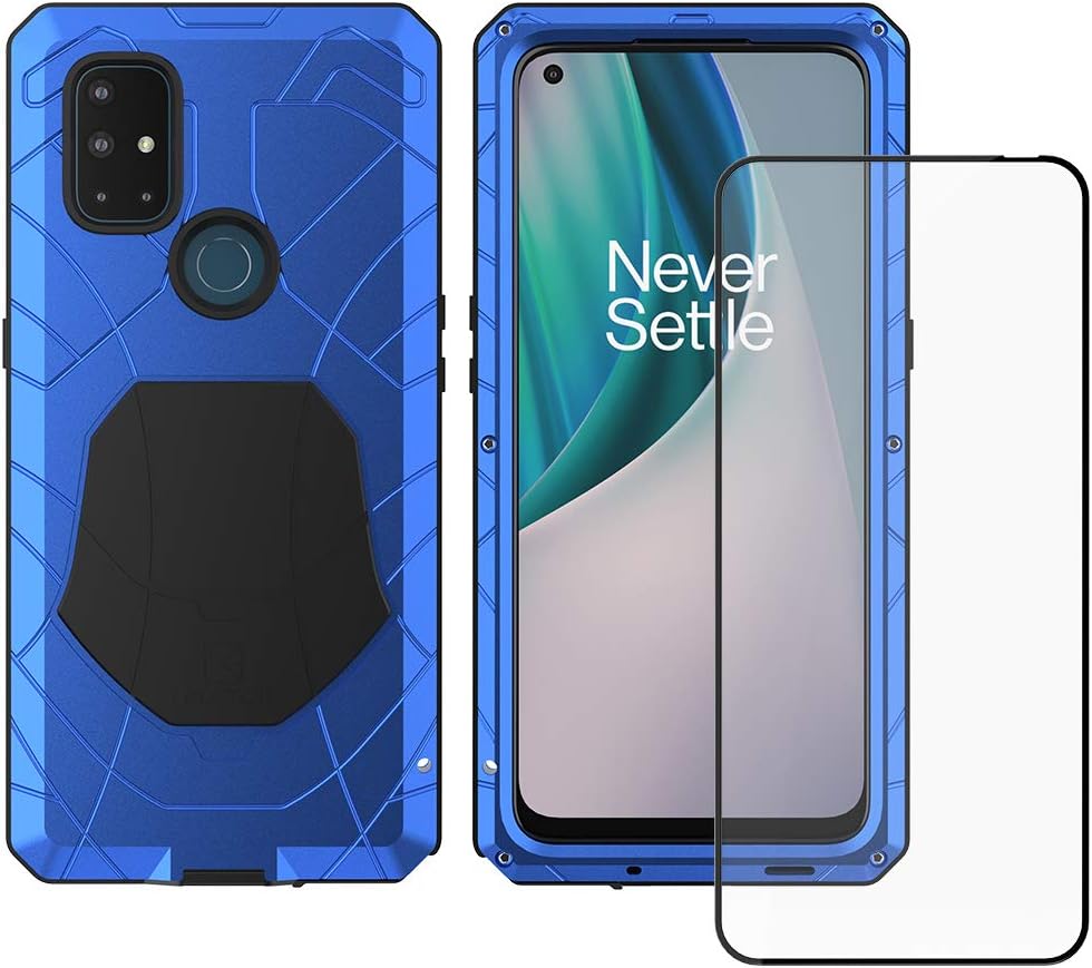 Feitenn Oneplus Nord N10 5G Metal Case, Heavy Duty Military Bumper Shockproof Rugged Defender Silicone Rubber Armor Cover Protective Outdoor Men Screen Protector for Oneplus Nord N10 5G 2020 - Blue