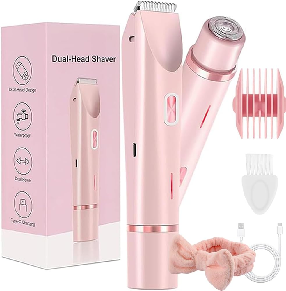 Electric Bikini Trimmer Tools for Women,Ipx7 Waterproof,Double Head Detachable Shavers Razors for Facial Face Chin Underarm Eyebrow (Pink)