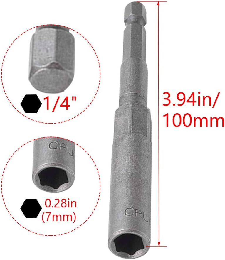 Utoolmart 2 Pcs 1/4" Quick-Change Hex Shank 7mm Nut Setter Driver Drill Bit, 100mm Length, Metric No-magnetic