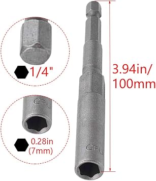 Utoolmart 2 Pcs 1/4 Quick-Change Hex Shank 7mm Nut Setter Driver Drill Bit, 100mm Length, Metric No-magnetic