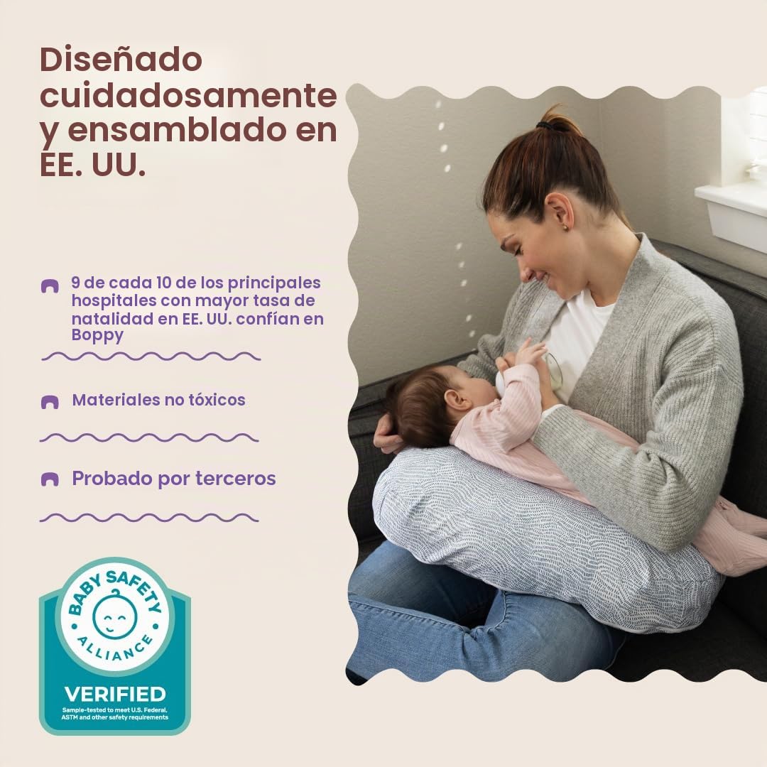 Boppy Almohada de lactancia, almohada verificada y segura con relleno más suave para un apoyo cómodo, funda para lavar y secar a máquina, materiales no tóxicos, corriente moteada azul